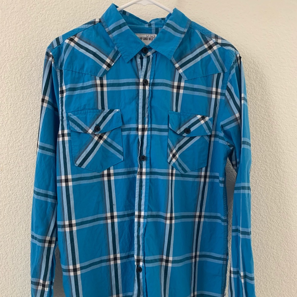 Warp and weft medium men’s blue checkered